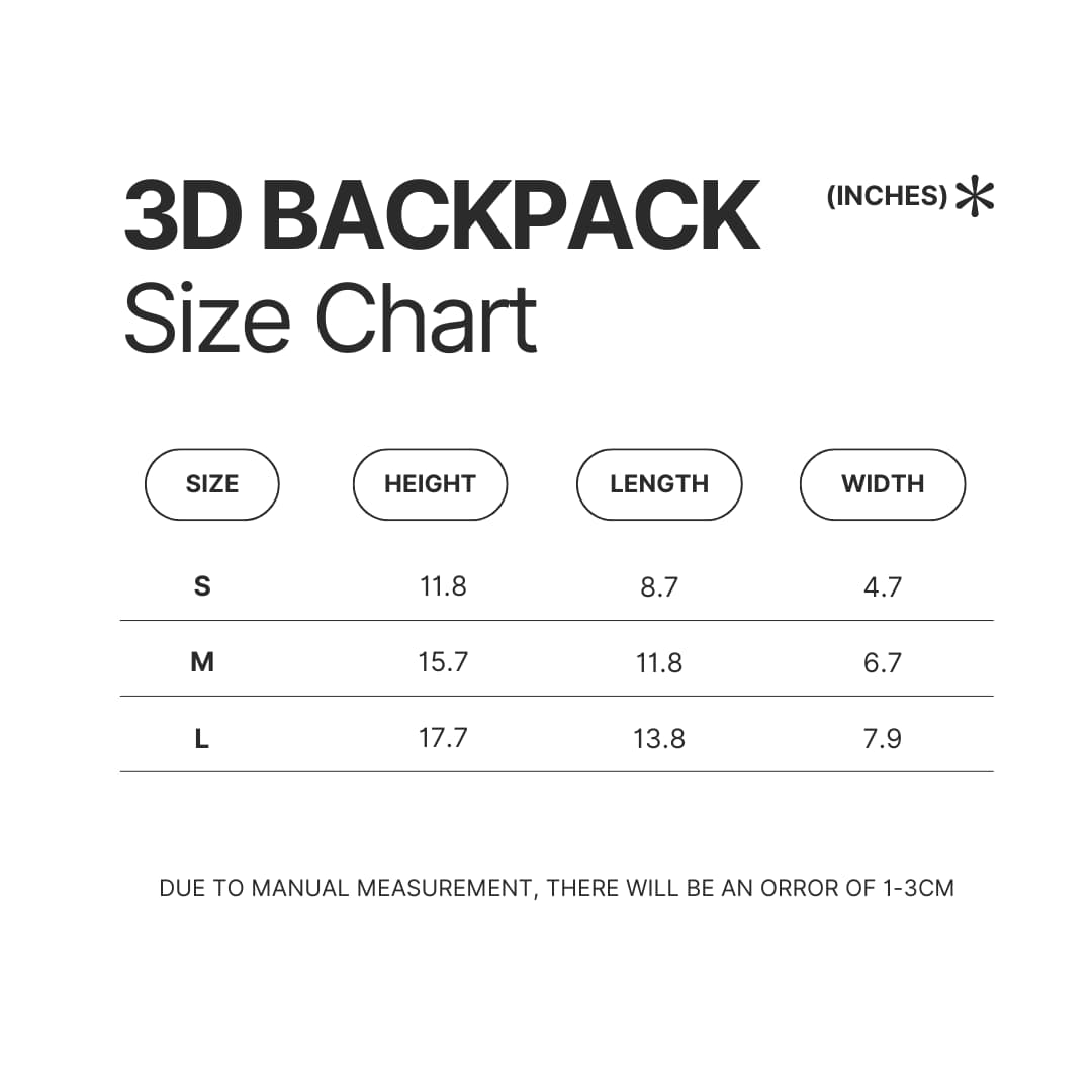 3D Backpack Size Chart - TMNT Merch