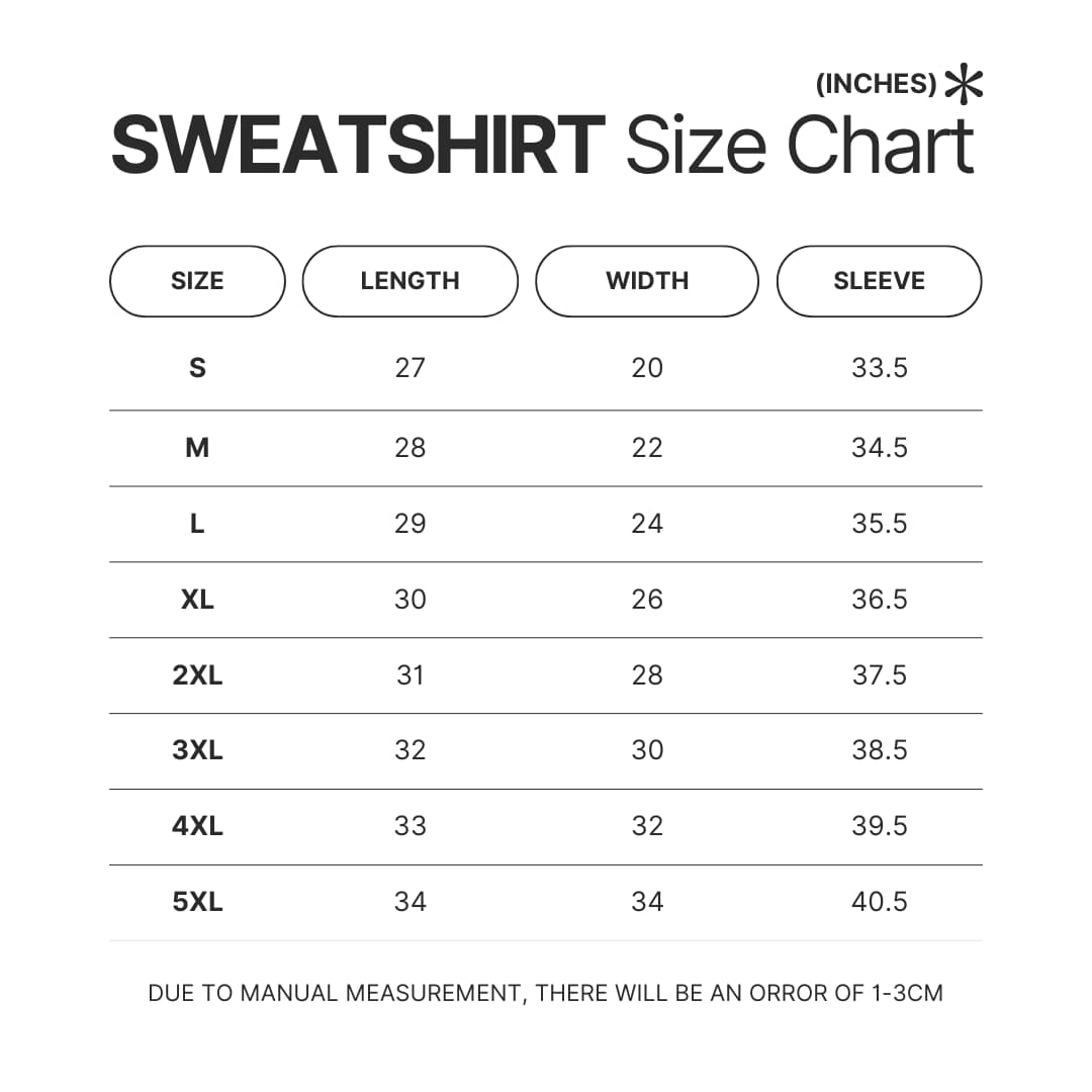 Sweatshirt Size Chart - TMNT Merch