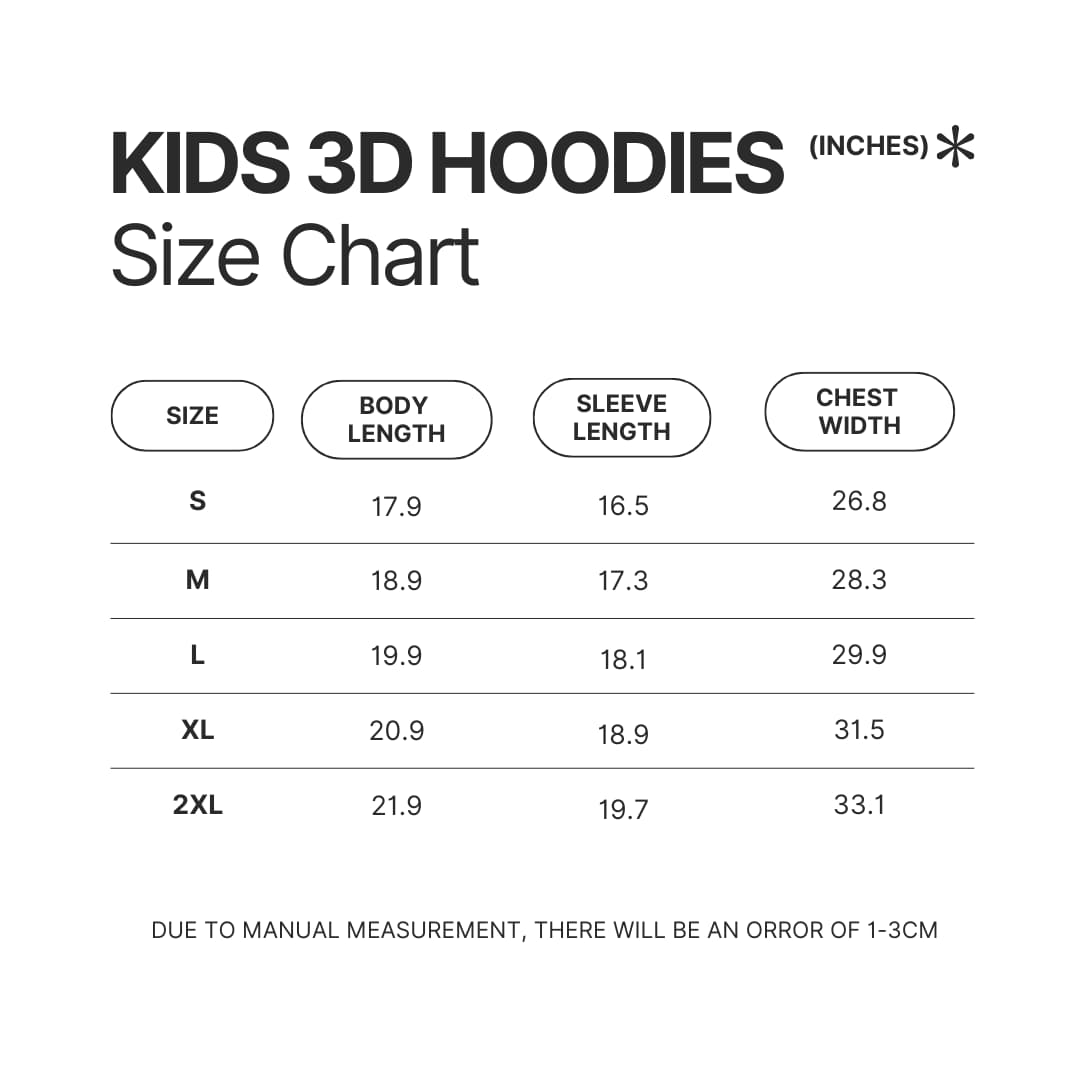 Kids 3D Hoodie Size Chart - TMNT Merch